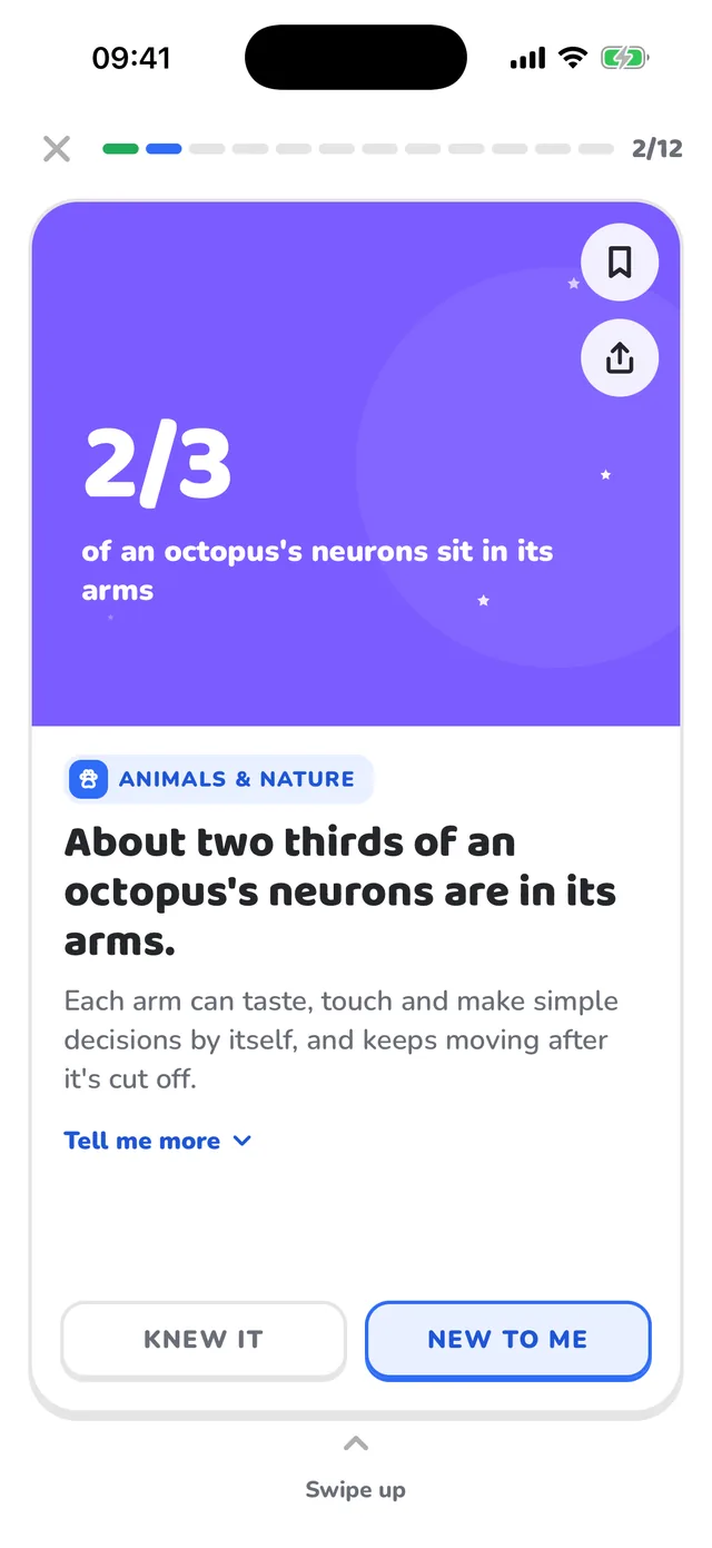 A card: about two thirds of an octopus's neurons are in its arms